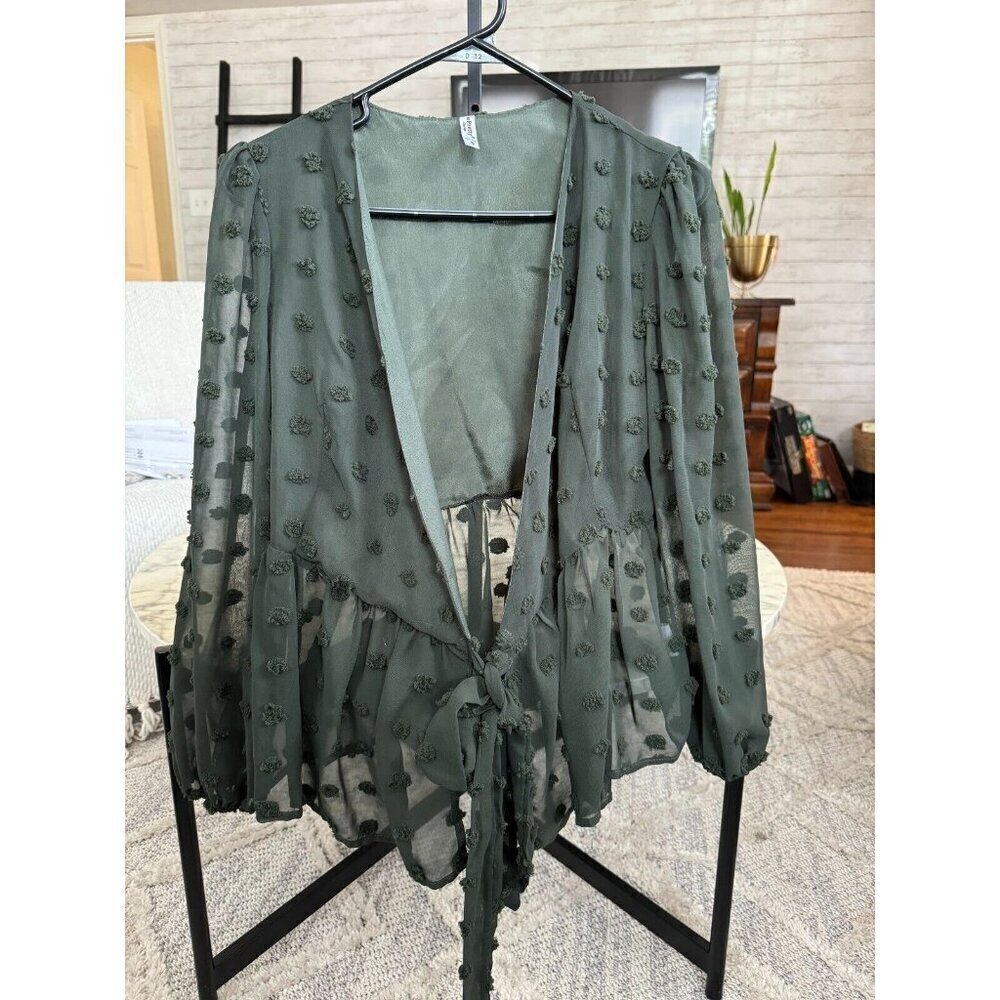 Epretty Self Design Georgette Tie Up Shrug Green Womens Size S